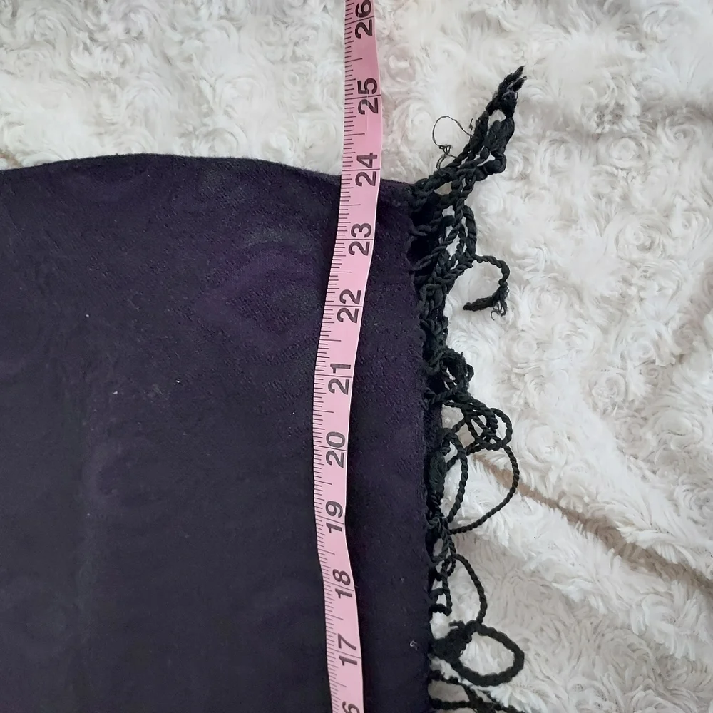 Fashion Shawl Wrap Black with Purple Damask design with tassels 60